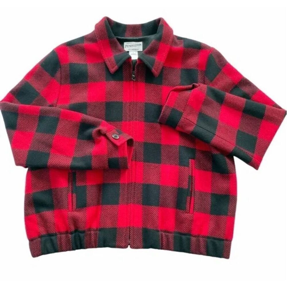 Vintage Pendleton Classic Buffalo Red & Black Checkered Wool Trucker Jacket M